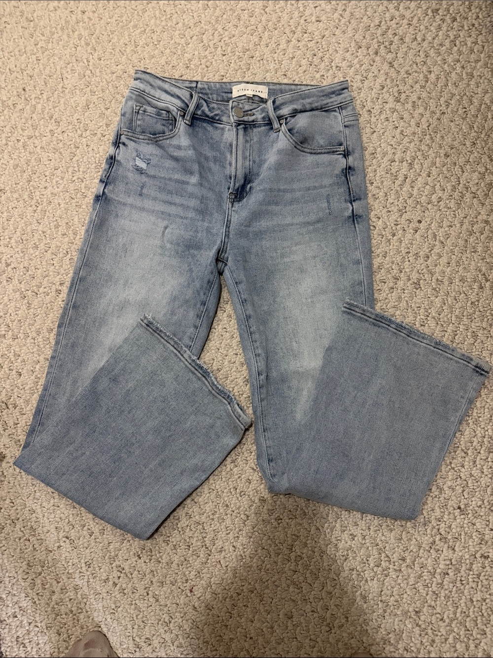 Risen Ankle Flare Jeans with Subtle Distressing - Picture 1 of 5